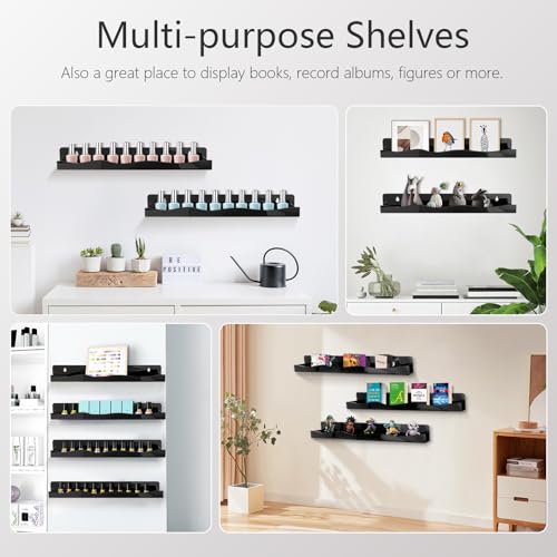 Nail Polish Wall Rack, 6-Shelf 15-Inch Black Acrylic Nail Polish Shelves with Removable Ends – Multi-Purpose Shelf for Essential Oils, Cosmetics Storage and Display for Salons and Bathrooms - color: Black