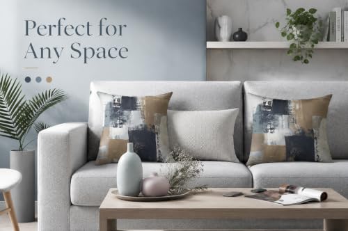 Brown Grey Abstract Throw Pillow Covers 18x18 Set of 4 | Brown, Grey & Taupe Modern‑Art Cushion Cases, neutral aesthetic pillowcases for sofa, bedroom & chair - color: Earth Tone Brown and Blue Grey, size: 18" x 18" (Pack of 4)