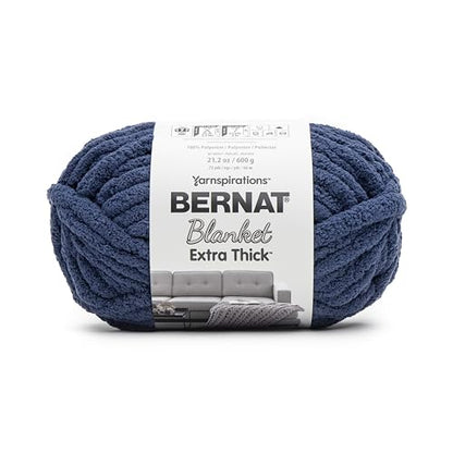 Bernat Blanket Extra Thick Navy Yarn - 1 Pack of 21.12oz/598.74g - 100% Polyester - #7 Jumbo - 72 Yards - Chunky Yarn for Hand Knitting, Crocheting, Crafts & Amigurumi - color: Deep Navy, size: 1 Pack, style: Extra Thick