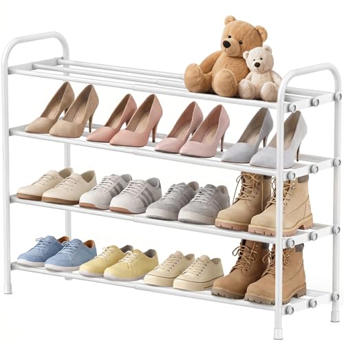 INSMART 4-Tier Expandable Shoe Rack, Stackable and Adjustable Shoes Organizer Storage Shelf, Sturdy and Durable Metal Structure Free Standing Shoe Rack for Closet Entryway Doorway, White - color: White, size: 4-Tier