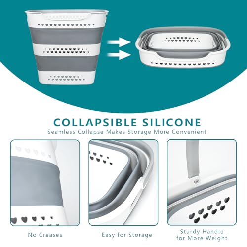 Large Collapsible Laundry Baskets for Dirty Clothes, Plastic Laundry Hamper for Dorm Bedroom Blankets, 43L Foldable Clothes Hamper for Laundry, Space Saving Pop-Up Storage Container/Organizer