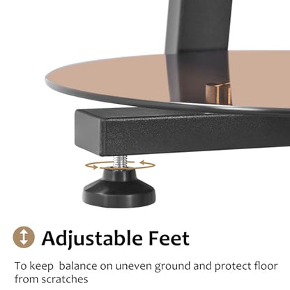 BEWISHOME Small Round Side Table, End Table with Storage Shelves, Tawny | Metal Frame, 3-Tier Shelves, Accent Table Nightstand Bedside Table, Tempered Glass Surface, KTZ41S - color: Dark Brown, size: without PowerOutlet