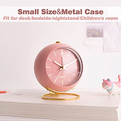 AYRELY® Battery Operated Analog Desk Alarm Clock with Light, Table Clock | Retro Aesthetic Clock with Silent Non-Ticking Movement for Bedside, Bedroom, Kitchen, Office, Travel & Kids' Room(Pink) - color: Pink