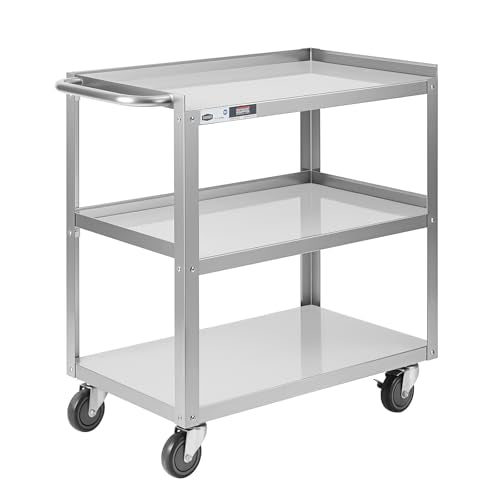 Hally Stainless Steel Utility Cart 3 Tier NSF Rolling Carts 31" Lx19 Wx34 H | Commercial Heavy Duty Metal Mobile Food Cart, with Handle and Wheels, for Kitchen, Restaurant, Hospital, Laboratory and Home - size: 19''x31''x34''