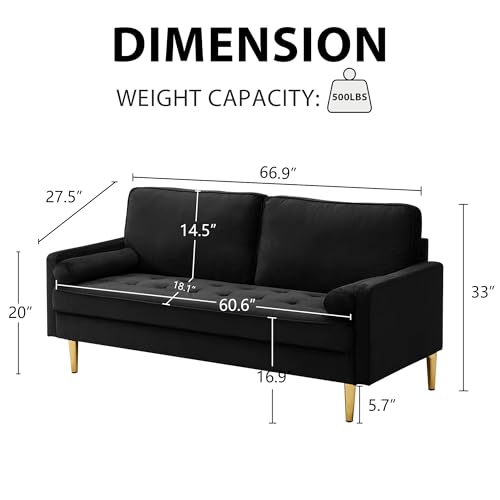 Modern Fabric Loveseat Sofa,2-Seater Small Couch Love Seat with Thick Cushion,65" Cozy Deep Seat Couches for Living Room Compact Home Office (Black) - color: Black