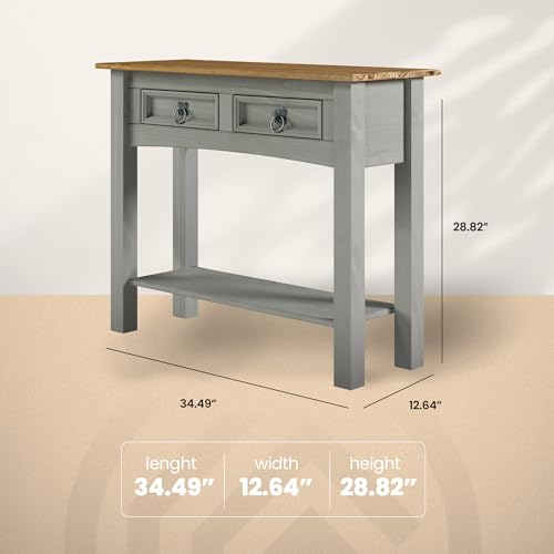 Solid Wood Hall Table Console 34.49" W, 12.64" D, 28.82" H - Farmhouse Entryway Table with 2 Drawers, Office Hallway Foyer, Wooden Storage, Cupboard Console Table - color: Grey