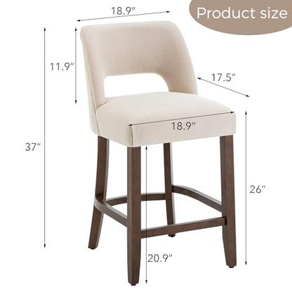 VKNOW Bar Stools Set of 4, 26" Fabric Counter Height Bar Stools, Beige | Modern Upholstered Counter Stools with Rubberwood Legs for Kitchen Island Dining Room Bar - color: Beige, size: Set of 4
