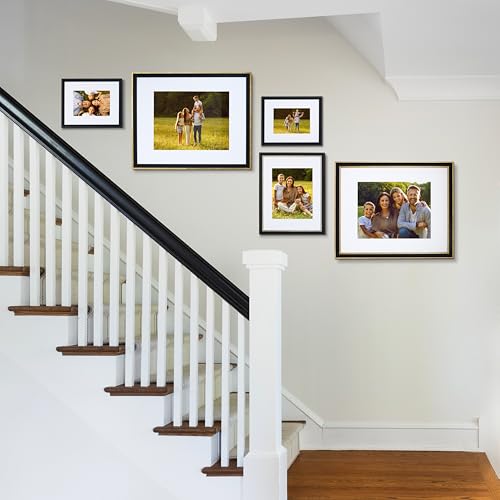 Mixed Gallery Wall Frame Set, (2) 16x20 Inch, (1) 11x14 Inch, and (2) 8x10 Inch, 5 Piece, Black/Gold - color: Black/Gold