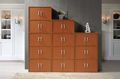 Hodedah 4-Shelf, 8-Door Bookcase Cabinet in Cherry - color: Cherry