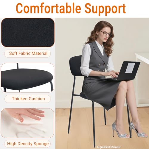 Sidanli Stackable Waiting Room Chairs, Armless Upholstered Guest Chairs Set of 4 with Comfotable Cushion for Conference Reception Break Room Lobby, Black - color: Black