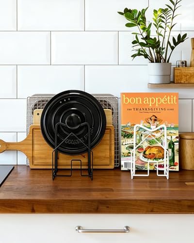 SUNFICON 2 Pack Cutting Board Racks Holders Pot Pan Lids Holders Chopping Board Organizers Thin Bakeware Trays Dry Display Stands Kitchen Countertop Cabinet Office Black - color: 2PCS Black