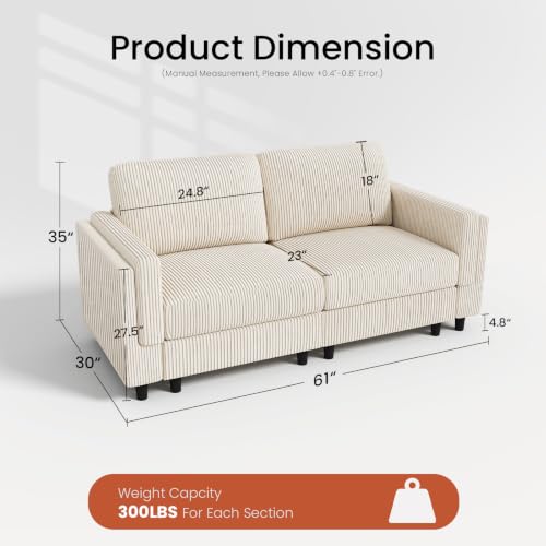 Loveseat Sofa Couch for Living Room, Modular Sectional Small Couch, Beige | Comfy Living Room Chair with Deep Seat, 2-Seat Sofa Chair for Apartments Dorms Offices - color: Beige, size: Loveseat