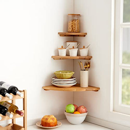 Oak Corner Shelf 9 inches Natural Wood Floating Corner Shelves Round End Wall Mounted Display Shelf Corner Plant Stand for Bathroom Kitchen Bedroom Livingroom Floating Shelves - size: 9 inches