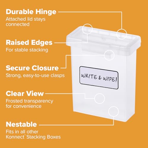 Bostitch Konnect Storage Containers with Lids, Office Organizer, Clear Plastic Box, Stackable for Crayons, Q-tips, Office Supplies, Labels, 0.5 Qt, 2 Pack - size: 0.5 Qt (2 Pack)