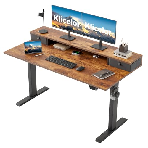 Klicelor 55 x24 Inch Electric Standing Desk with Drawers, Adjustable Height Small Sit Stand Desk for Home Office, Compact Computer Workstation with Storage– Rustic Brown - color: Rustic Brown, size: 55 x 24 Inch