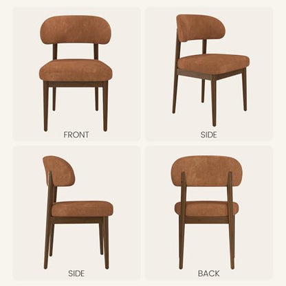 Wooden Dining Room Chairs Set of 2, Modern Upholstered Velvet Kitchen Chairs with Ergonomic Curved Back, Farmhouse Dining Side Chair with Solid Wood Frame for Kitchen Room, Brown - color: Umber
