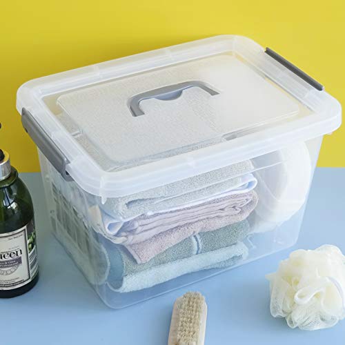 6-Pack Clear Plastic Storage Latch Box with Lids, 10 L | See-through design, stackable & portable, ideal for clothes, documents, and small household items - size: 10 L