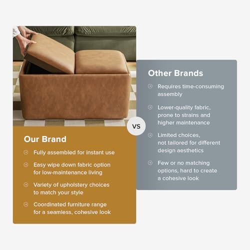 mopio Levi Storage Bench with Reversible Tray, Modern Storage Coffee Table, Bedroom Bench, Rectangular Cube Upholstered Coffee Table Ottoman for Living Room, Bedroom (Faux Leather, Pecan Brown) - color: Brown Pu Leather, Rect.