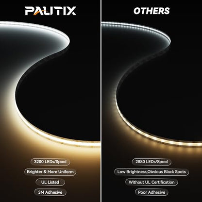 PAUTIX COB LED 스트립 조명 2700K-6500K CCT 조정 가능한 화이트 UL 등록 도트리스 LED 조명, RF 리모컨 포함, 5m(16.5피트) 매우 밝은 조도 조절 가능한 24V 테이프 조명, 캐비닛 아래 침실 주방 사무실 조명용 - size: 2700K-6500K/16.4ft