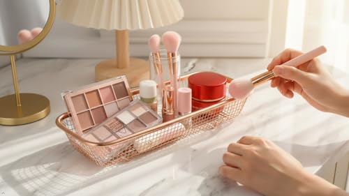 4Pack Stainless Steel Tumbler Cup Lid Organizer, Mason Jar Lid Holder | Rectangular, Stainless Steel Mesh, Cabinet Storage Basket, Silverware, Chopsticks, Straws, Utensils, Rosegold - style: RoseGoldModern-4pack