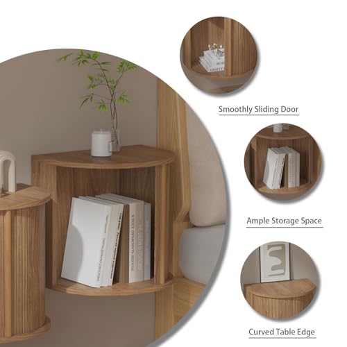 Floating Nightstand Set of 2 with Sliding Roller Shutter Doors,Walnut | Set of 2 Floating Nightstands,Smooth Sliding Roller Shutters Hide Clutter.Curved Rounded Edges,Space-saving. - color: Floating Nightstand-walnut