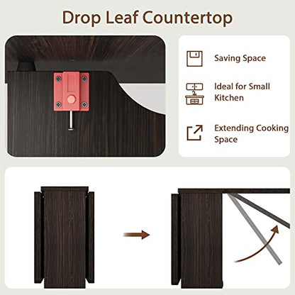 Folding Dining Table with 2-Layer Storage Rack, Drop Leaf Tables, Black | Small Spaces, Foldable Dining Table with 3 Wheels, Kitchen Table, Dining Room - color: Dark Walnut, size: 50.1"D x 31.4"W x 29.5"H