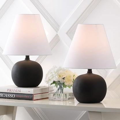 JONATHAN Y Asher 18.25" Gourd LED Table Lamp, Matte Black, Set of 2 | Scandinavian Minimalist Style, White Linen Shade, Resin Metal Base, Bedside Nightstand, Rotary Switch, LED Bulbs Included - color: Matte Black