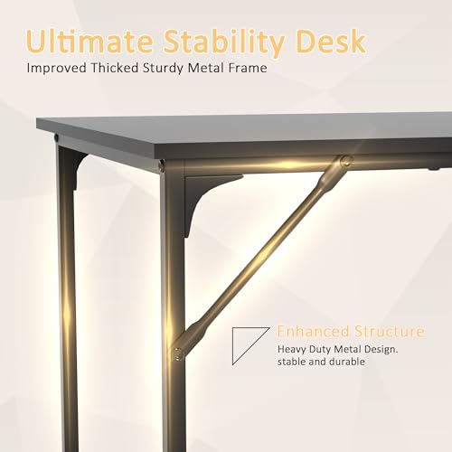 47 Inch Computer Desk with Wood Board and Metal Frame, Modern Simple Style Work Desk with Adjustable Feet, Study Gaming Desk Table for Home Office, Bedroom, Small Spaces - color: Black