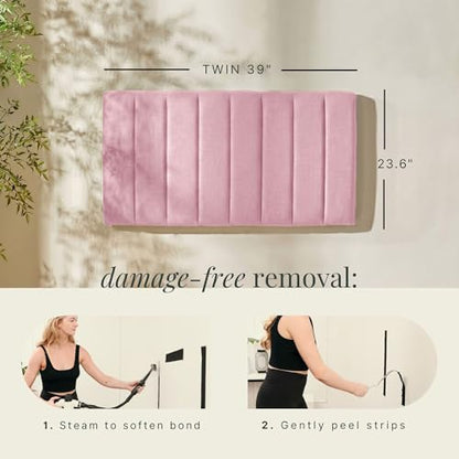 Nestl Upholstered Twin Headboard - Easy Assemble Channel Stitched Headboard Twin Size - Wall Mounted Headboards with 3D Soundproof Wall Panels Peel & Stick Floating Headboards, Pink - color: 10-pink, size: Twin