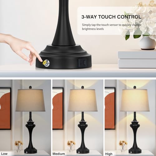 Rinweey 30" Black Tall Table Lamps for Living Room, Touch Control Bedside Lamp with USB A+C Ports, 3-Way Modern Bedroom Table Lamps Set of 2, Elegant Metal Lamp for Nightstand Desk Side Table Office - color: Black-30”H