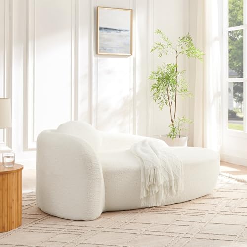Modern Oval Chaise Lounge Chair, Boucle Upholstered Single Lazy Sofa with Integrated Backrest, Side Armrest, Matching Pillow, Space Saving Accent Lounger for Living Room Reading Nook (Beige) - color: Beige