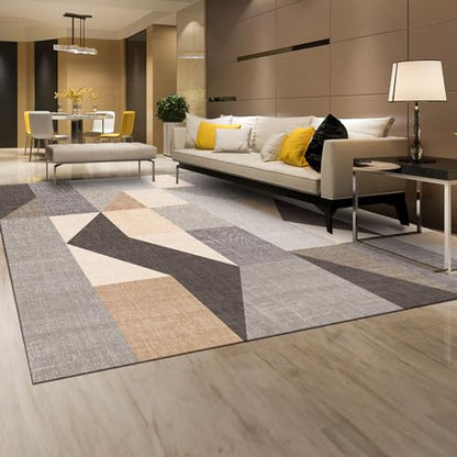 HOMFINE Washable Modern Area Rug - Geometric Style 5x7 Rugs for Living Room, Bedroom, Machine Washable Rug Soft Non Slip Non Shedding Area Rug - Grey Brown, 5'x7' - color: Grey/Brown, size: 5' x 7' (Rectangular)
