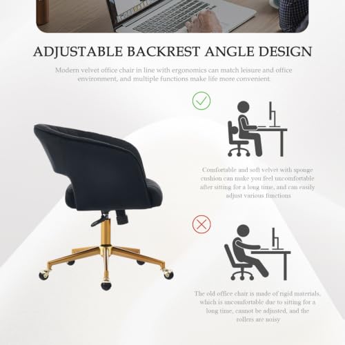 Eifizek Velvet Home Office Desk Chair with Wheels, Modern Adjustable Rolling Chair with Back, Swivel Vanity Chair for Bedroom, Office, Vanity Study (Black) - color: Black