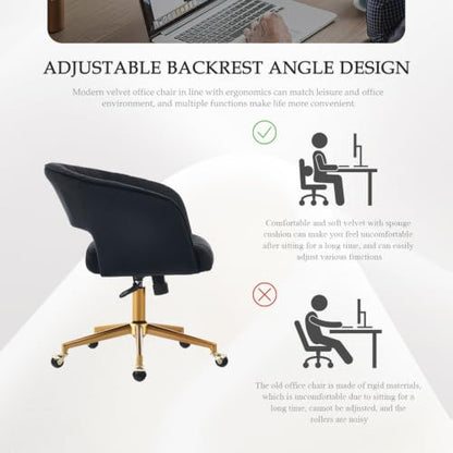 Eifizek Velvet Home Office Desk Chair with Wheels, Modern Adjustable Rolling Chair with Back, Swivel Vanity Chair for Bedroom, Office, Vanity Study (Black) - color: Black
