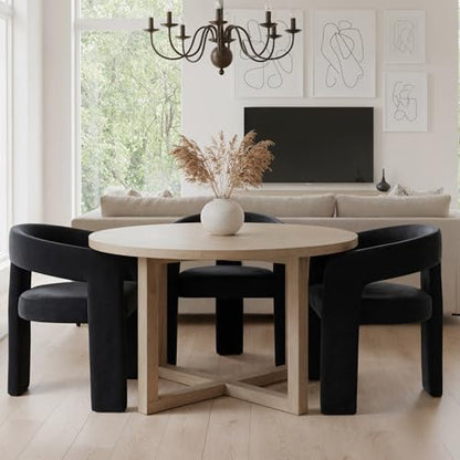 HNY Modern Velvet Barrel Single Dining Chair, Black | Upholstered Accent Armchair With Wide Seat Stylish Design For Living Room Bedroom Vanity And Small Spaces - color: Black Velvet