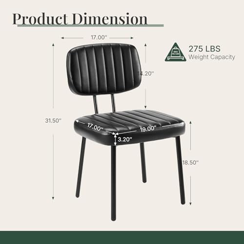 Dining Chairs Set of 2, PU Leather Upholstered Kitchen Chairs | Metal Legs, Mid Century Shell Style Backrest for Dining Living Room, Black - color: Black, size: Set of 2