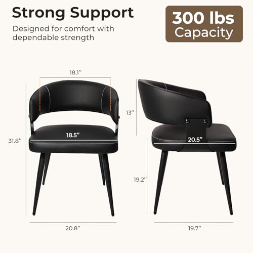Dining Chairs Set of 2, Modern Upholstered Faux Leather Kitchen Chairs with Curved Back, Easy to Assemble & Clean for Dining Room, Restaurant, Cafe, Black | Faux Leather Upholstery, Curved Back, Metal Legs, Easy Clean, Dining Room, Kitchen, Breakfast Nook