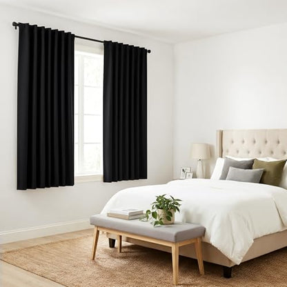 PONY DANCE Blackout Window Curtains - Insulating Against Drafts Drapes Noise Reducing Thermal Insulated Back Tab/Rod Pocket Draperies, 52 x 45-inch Long, Black, Double Panels - color: Black, size: 52"W x 45"L (Pack of 2)