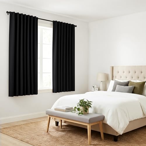 PONY DANCE Nursery Blackout Curtains - Thermal Insulated Panels Set Window Hidden Tab/Rod Pocket Light Blocking Curtain Drapes for Bedroom, 42-inch Wide by 54-inch Long, Black, 2 Pieces - color: Black, size: 42"W x 54"L (Pack of 2)
