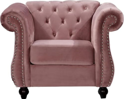 GDFStudio 40.6" Modern Velvet Accent Chair, Chesterfield Upholstered Lounge Chair with Rolled Arms, Comfy Single Sofa Chair with Button Tufted Back & Wood Tapered Legs for Living Room Bedroom, Rose - color: Rose, size: 1 Seat