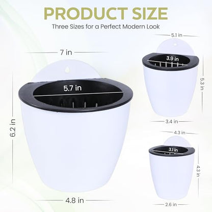 Self Watering Wall Mounted Planters | Set of 3 White Indoor/Outdoor Hanging Planter with Double Layer Design & Flat Backed for Mounting | Effortless Plant Care & Stylish Wall Pots.
