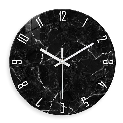 Black Wall Clock for Bedroom Glass Modren Wall Clock Battery Operated 14 Inch Analog Wall Clock Non Ticking - color: Black2, size: 14 Inch