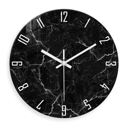 Black Wall Clock for Bedroom Glass Modren Wall Clock Battery Operated 14 Inch Analog Wall Clock Non Ticking - color: Black2, size: 14 Inch