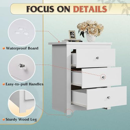 WLIVE Tall Nightstand with Charging Station, Wood Bedside Table, White | 3 Drawers Storage, Power Outlets(2AC+2USB), Easy Assembly, Premium Eco-friendly Wood, White Night Stand for Bedroom - color: White