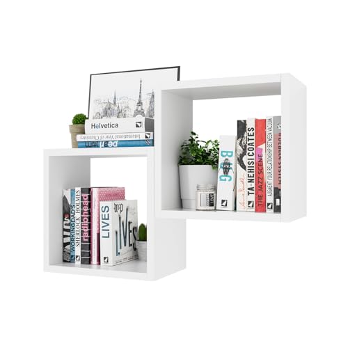 Cube Shelves Set2, White Display Shelves Wall Mount 7.75" D x 12.5" W x 12.5" H, (White, Square 2 Cubes) - color: White, size: Square-Set2
