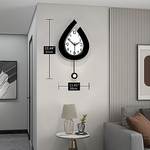 Decorative Wall Clock for Living Room Decor Large Modern Clocks | Pendulum Battery Operated for Bedroom Office Kitchen Home Small Black Silent Analog Wall Clock Non Ticking 11.8*22.4 Inch - size: 12*22 inch