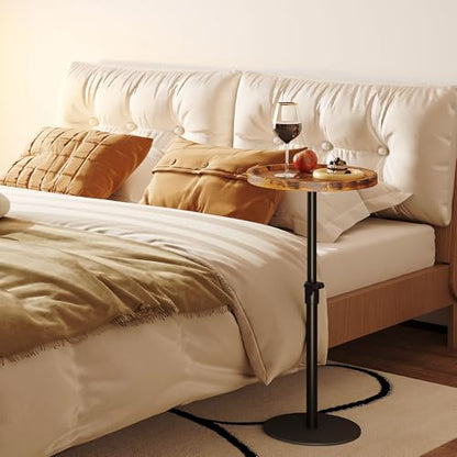 Homeiju Adjustable Round Side Table, Pedestal End Table for Small Spaces, Wooden Couch Table, Tall Drink Table for Living Room, Bedroom, Patio, Brown - style: 1 Pack