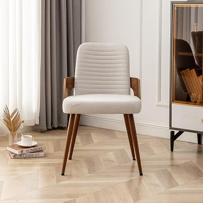 Dining Room Chairs,Mid Century Modern Kitchen Chairs,Upholstered Beige Fabric Accent Chairs,Metal Legs Wooden Desk Chairs Armless and No Wheels for Kitchen Dining Living Room,1PCS - color: Beige Fabric, size: 1PCS