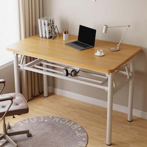 Small Folding Desk No Assembly,39.4 Inch Folding Computer Desk Small Foldable Table for Home Office. - color: Frame：white/Board：teak, size: 39.4"*19.7"