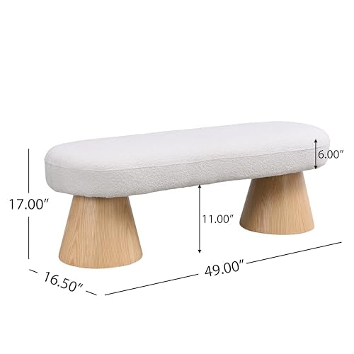 49" Upholstered Dining Bench Boucle Ottoman, End of Bed Entryway Benches, Modern Dining Bench Shoe Stool for Indoor Bedroom Living Dining Room 300 LBS Weight Capacity (49" Beige) - color: 49" Beige